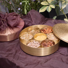 Load image into Gallery viewer, Paramparā Box | Pure Brass Masala Box filled with Satmya Mukhwaas Digestives | Large